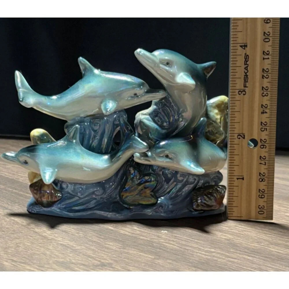Porcelain Dolphin Figurine Ocean Waves Sculpture